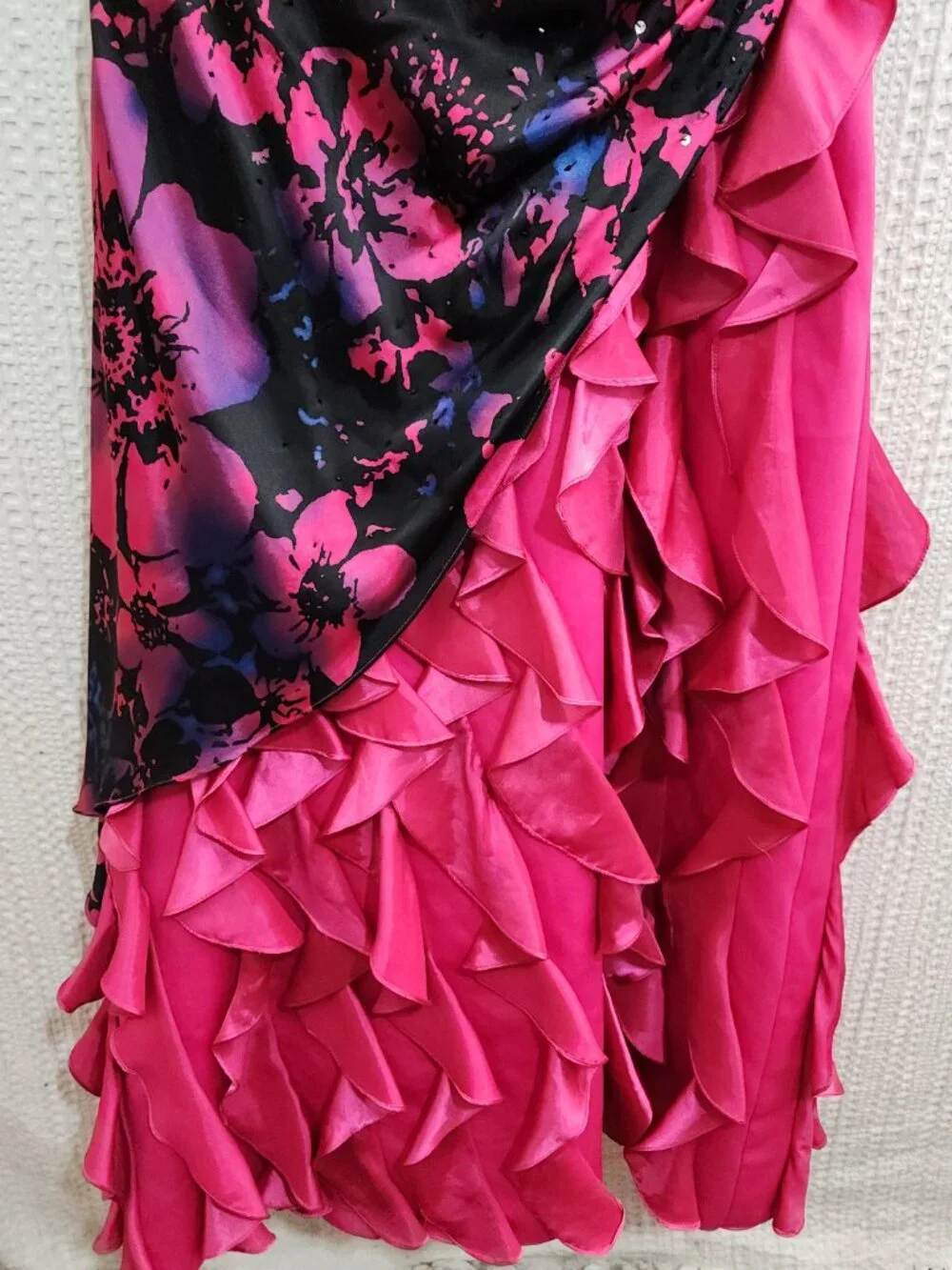 Y2K Strapless Ruffle Prom Dress Floral Black Pink Lizzie McGuire Vibe Size 13/14 - Picture 6 of 15